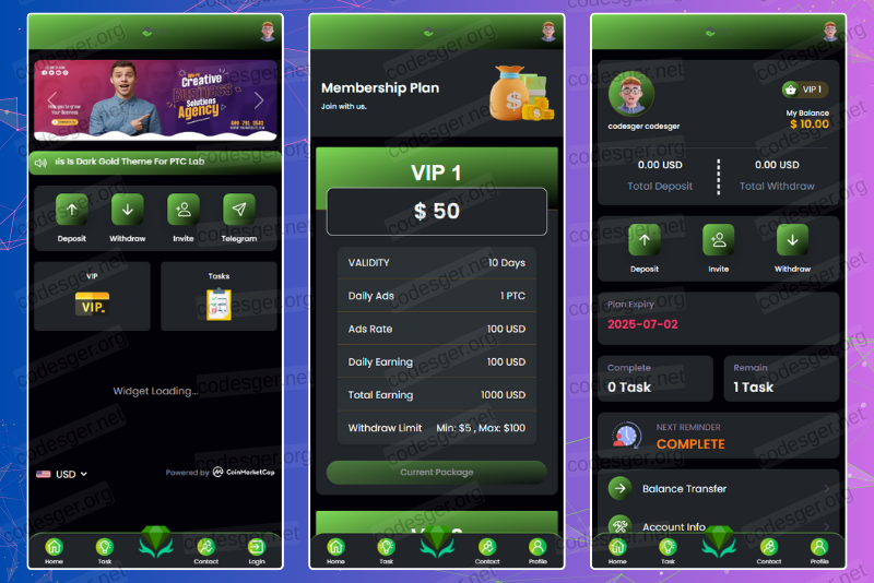 PTCLab Green V1 HYIP Investmnt PHP Script