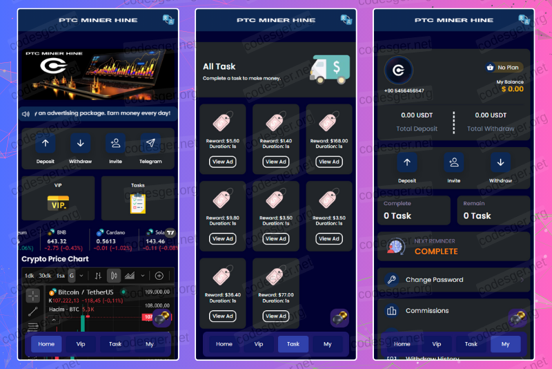 PTC MINER HINE Task Do Earn HYIP Investment PHP Script
