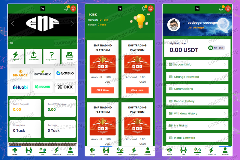 EMF Task and Earn HYIP Investment PHP Script