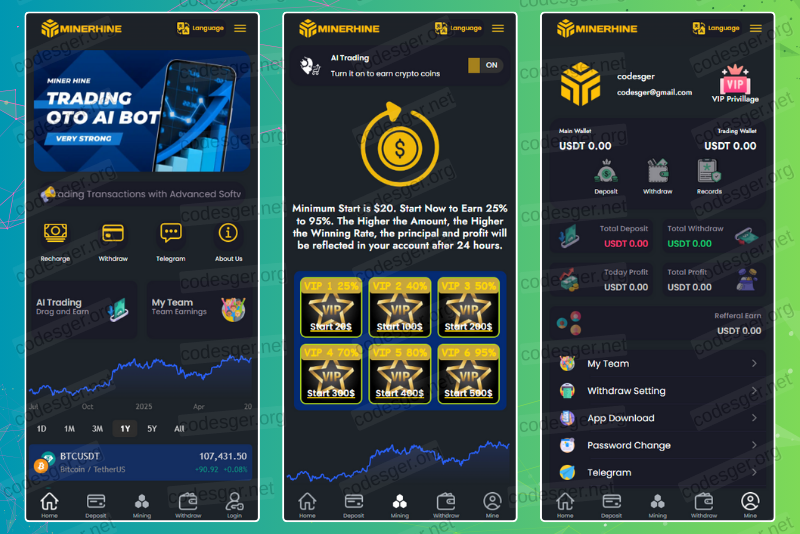 MinerHine Crypto Bot HYIP Investment PHP Script