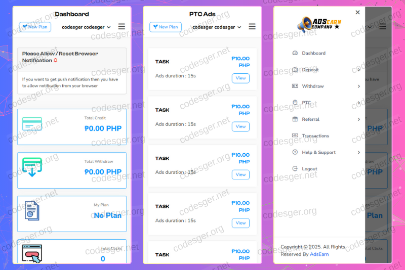 AdsEarn Task Do Earn HYIP Investment PHP Script