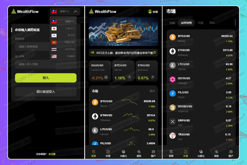 [Preferred source code] WealthFlow exchange source code + simulated account front-end uniapp compiled + back-end php