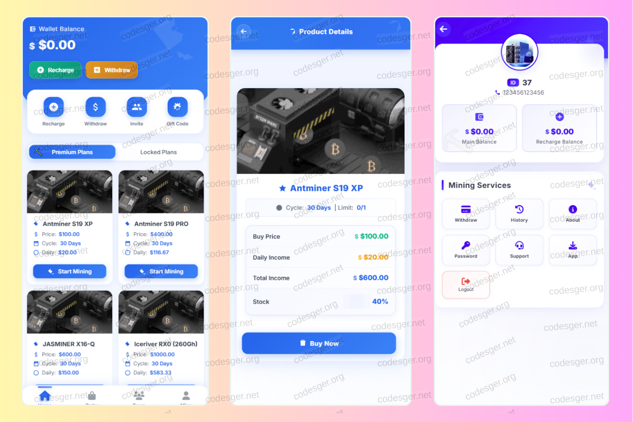 New version of USDT & Bank virtual currency investment system source code with blue theme